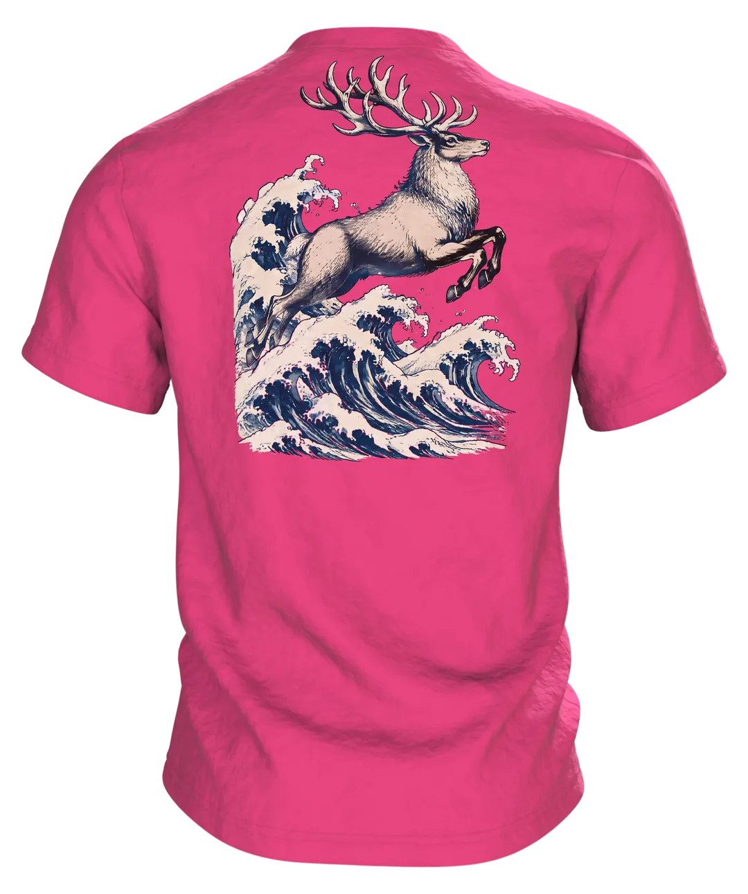 Rentier Holzschnitt T-Shirt: Japanisches Design mit Wintermond, Rückseite