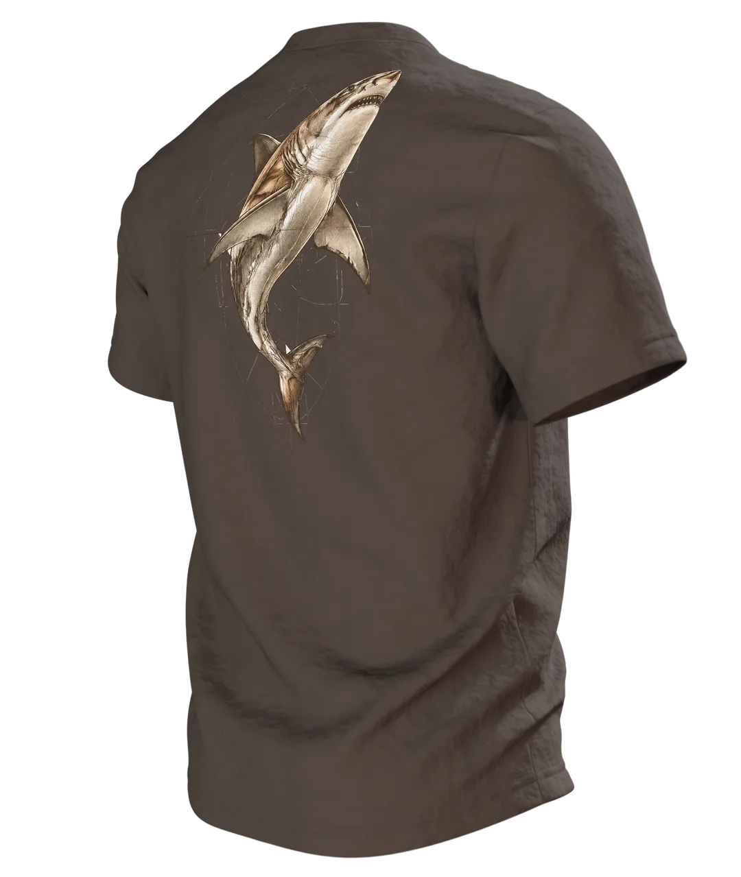 Weißer Hai Naturkunde T-Shirt: Vintage Wissenschafts-Design, Rückseite schräg links