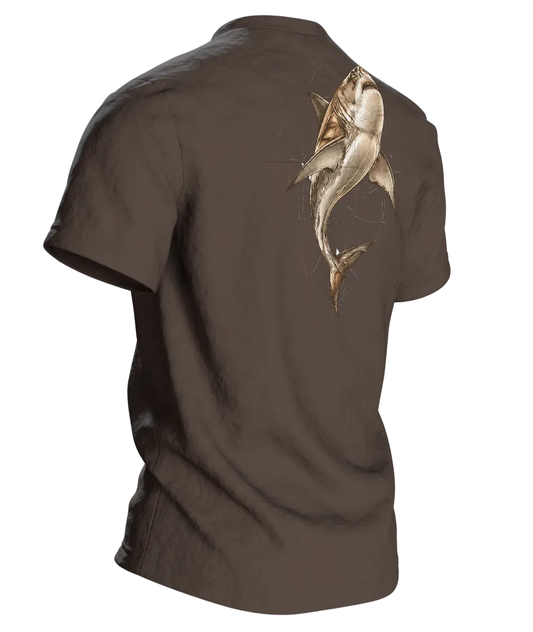 Weißer Hai Naturkunde T-Shirt: Vintage Wissenschafts-Design, Rückseite schräg rechts