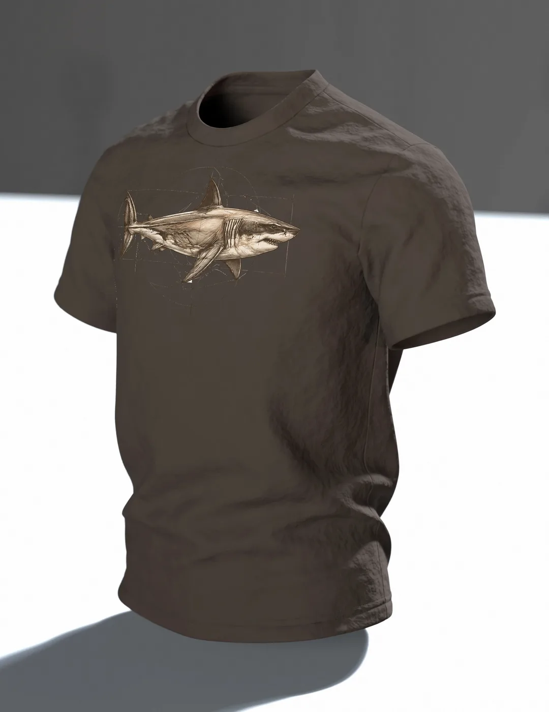 Weißer Hai Naturkunde T-Shirt: Vintage Wissenschafts-Design, Im Raum, schräg