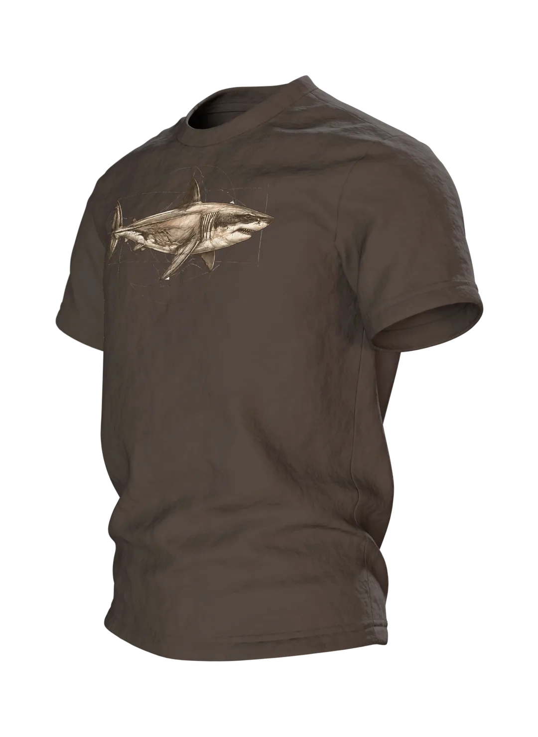 Weißer Hai Naturkunde T-Shirt: Vintage Wissenschafts-Design, Seitenansicht rechts