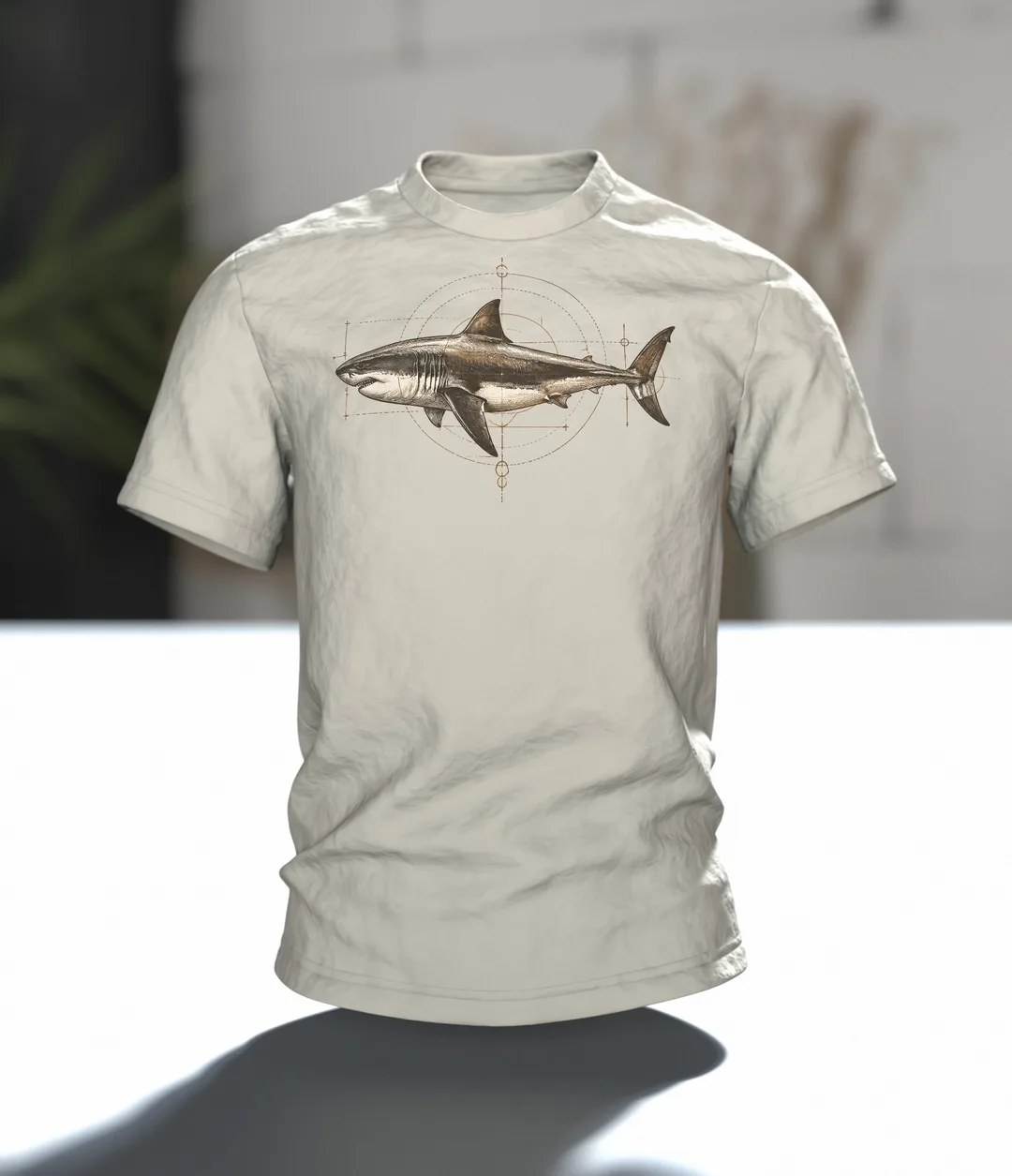 Weißer Hai T-Shirt: wissenschaftliche Hai-Studie im Vintage-Naturkunde-Stil, Im Raum