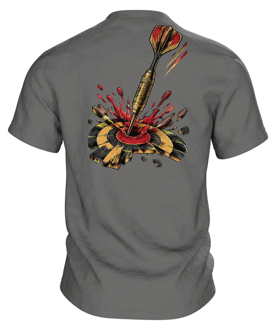 Dartpfeil Bullseye Farbsplash T-Shirt: Retro Sport Design, Rückseite