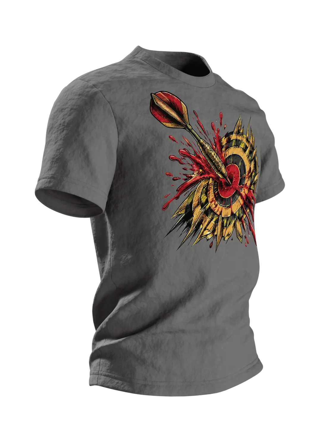 Dartpfeil Bullseye Farbsplash T-Shirt: Retro Sport Design, Seitenansicht links