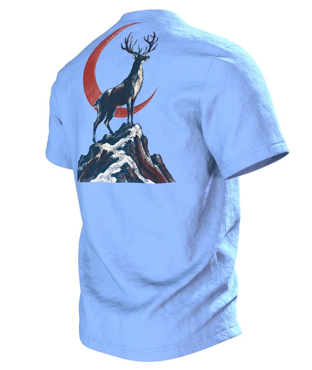 Majestätisches Rentier Holzschnitt T-Shirt: Japanischer Stil, Rückseite schräg links