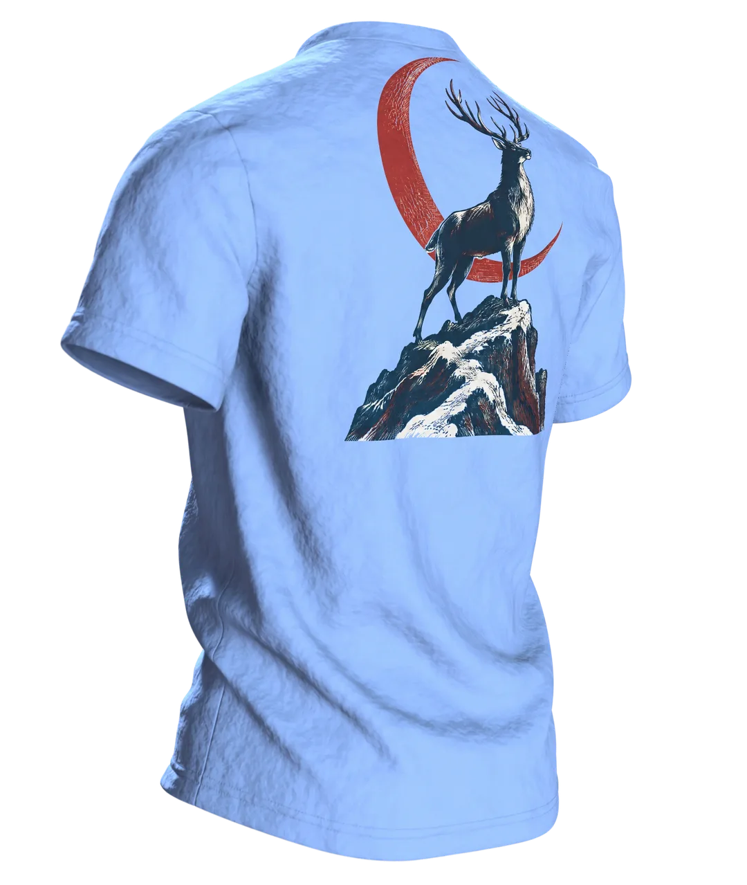 Majestätisches Rentier Holzschnitt T-Shirt: Japanischer Stil, Rückseite schräg rechts
