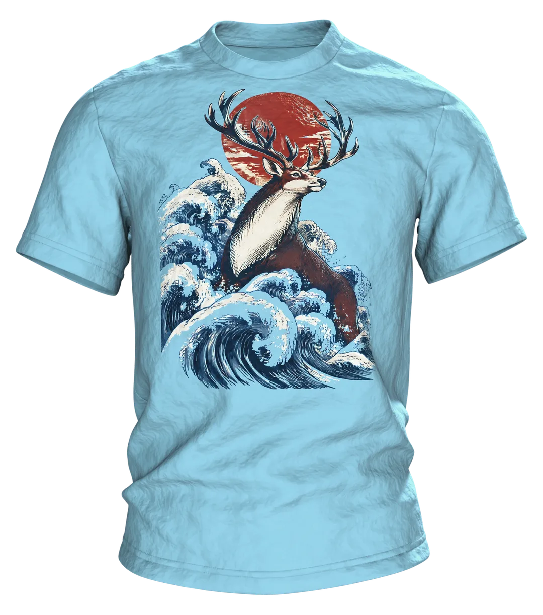 Majestätisches Rentier Holzschnitt T-Shirt: Japanischer Stil