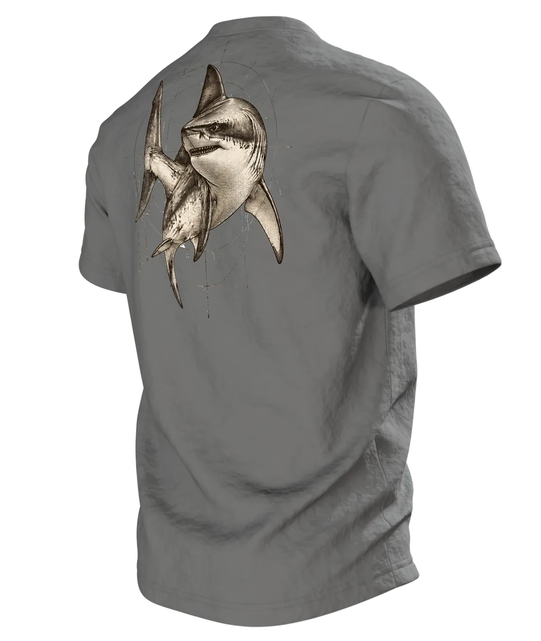 Weißer Hai Naturkunde Tafel T-Shirt: Vintage Wissenschaftsdesign, Rückseite schräg links