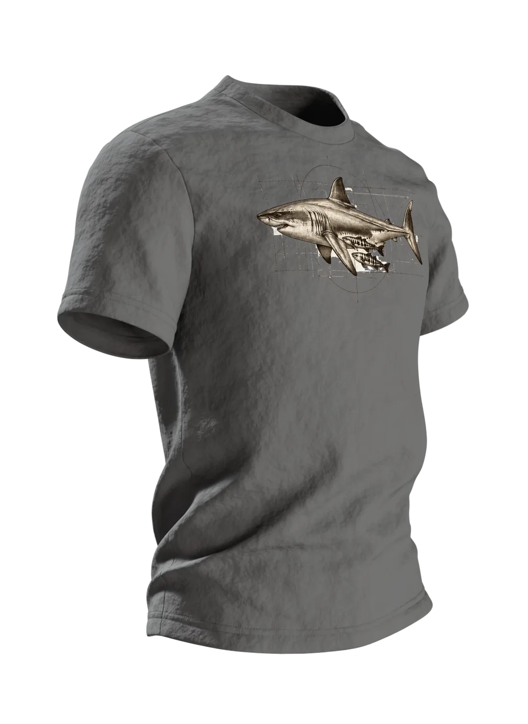 Weißer Hai Naturkunde Tafel T-Shirt: Vintage Wissenschaftsdesign, Seitenansicht links