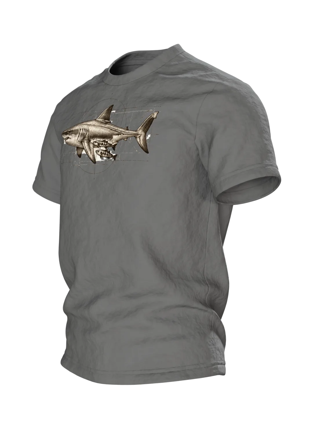 Weißer Hai Naturkunde Tafel T-Shirt: Vintage Wissenschaftsdesign, Seitenansicht rechts