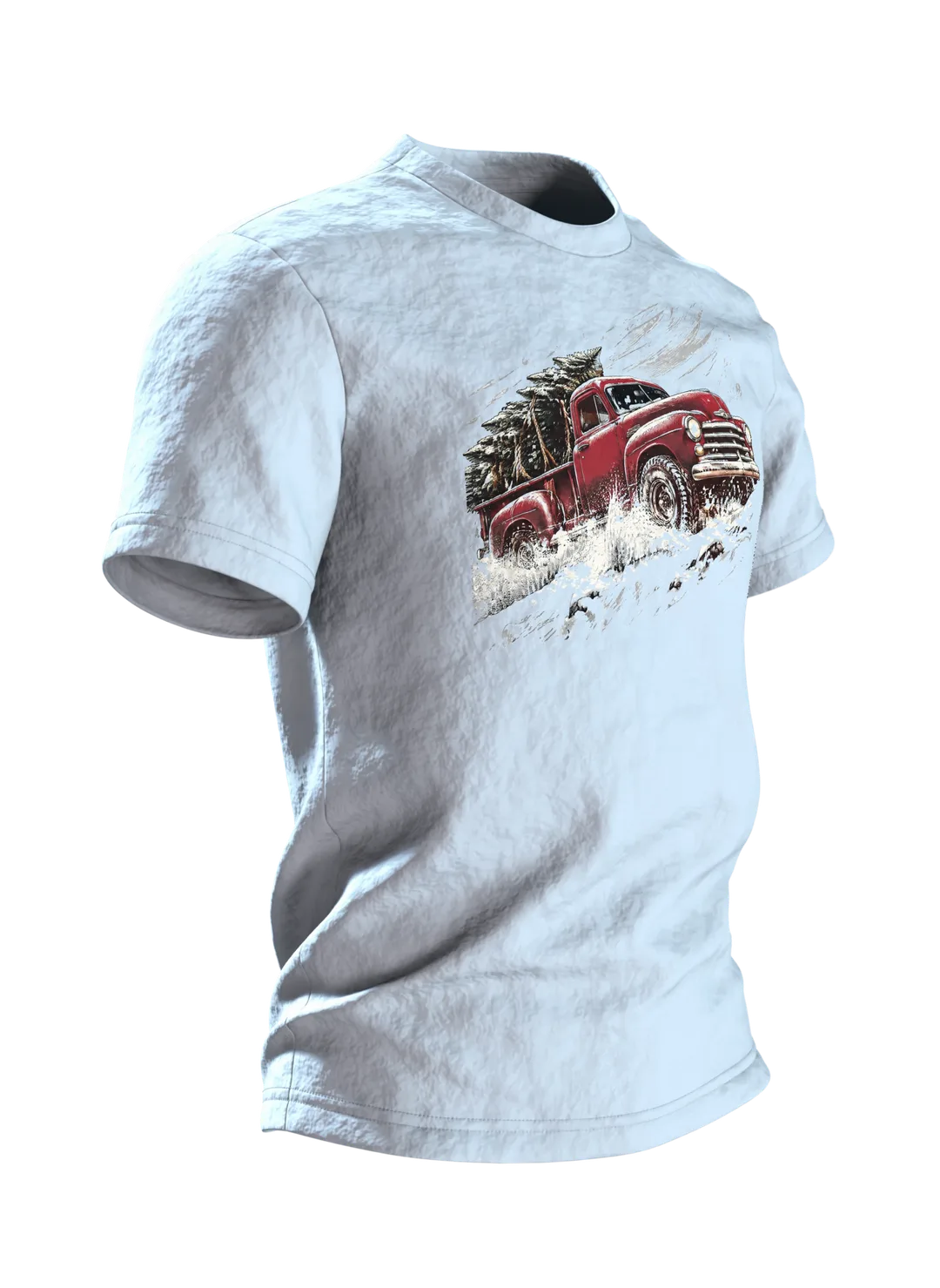 Vintage Pickup Tannenbaum T-Shirt: Weihnachtliches Retro Design, Seitenansicht links