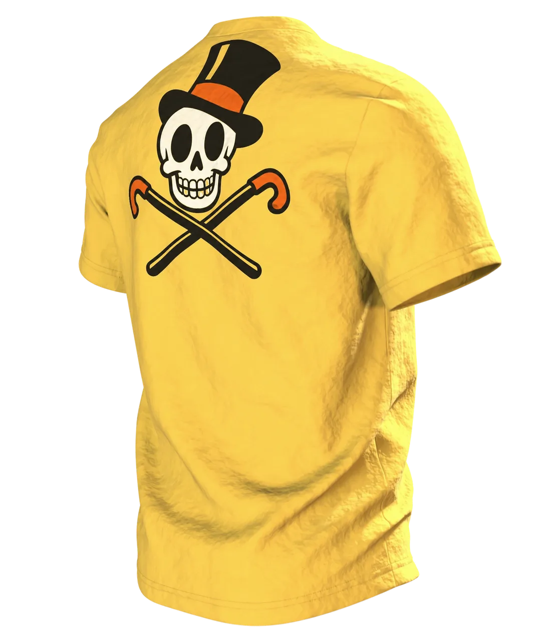 Tanzende Skelette im Mondschein T-Shirt: Comic Stil frech & fröhlich, Rückseite schräg links
