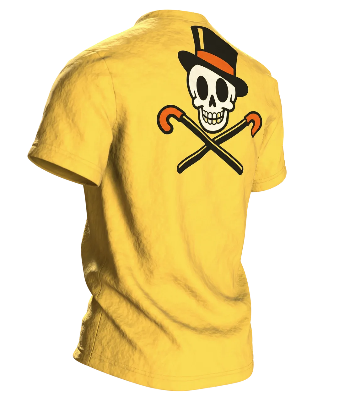 Tanzende Skelette im Mondschein T-Shirt: Comic Stil frech & fröhlich, Rückseite schräg rechts