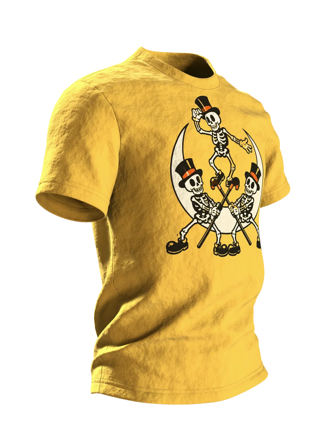 Tanzende Skelette im Mondschein T-Shirt: Comic Stil frech & fröhlich, Seitenansicht links