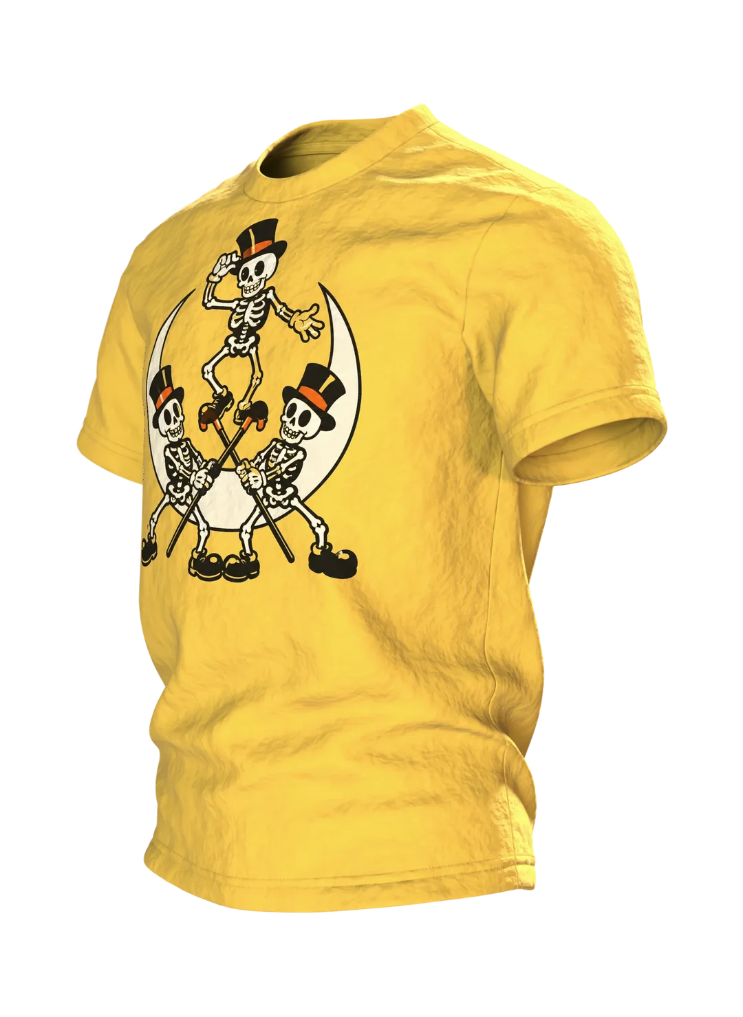 Tanzende Skelette im Mondschein T-Shirt: Comic Stil frech & fröhlich, Seitenansicht rechts