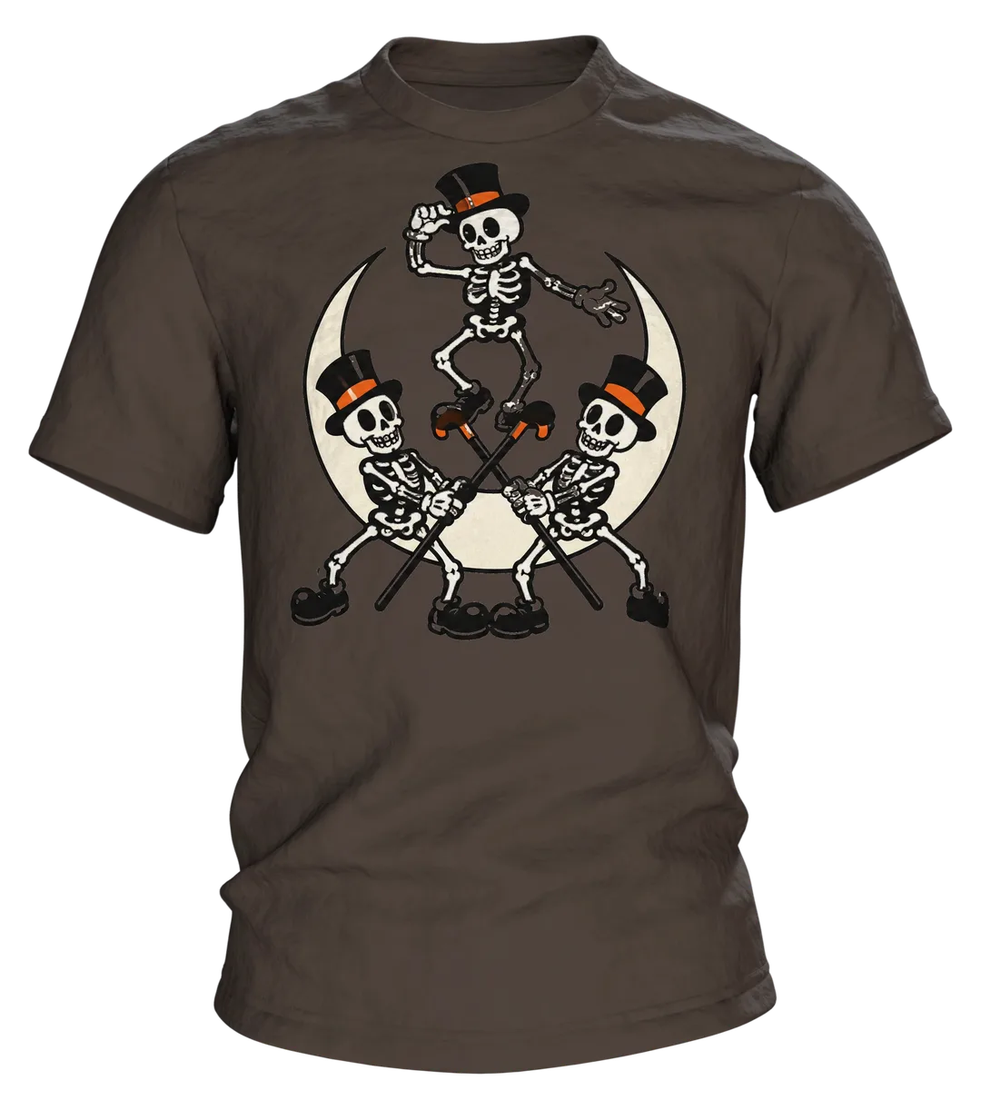 Tanzende Skelette im Mondschein T-Shirt: Comic Stil frech & fröhlich