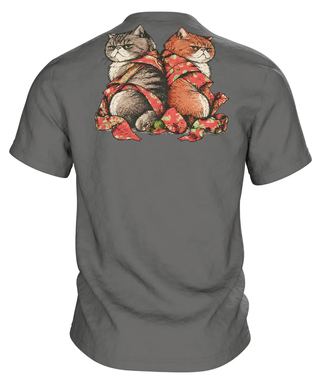 Mürrische Katze Weihnachtsmütze T-Shirt: Humorvolles Design, Rückseite