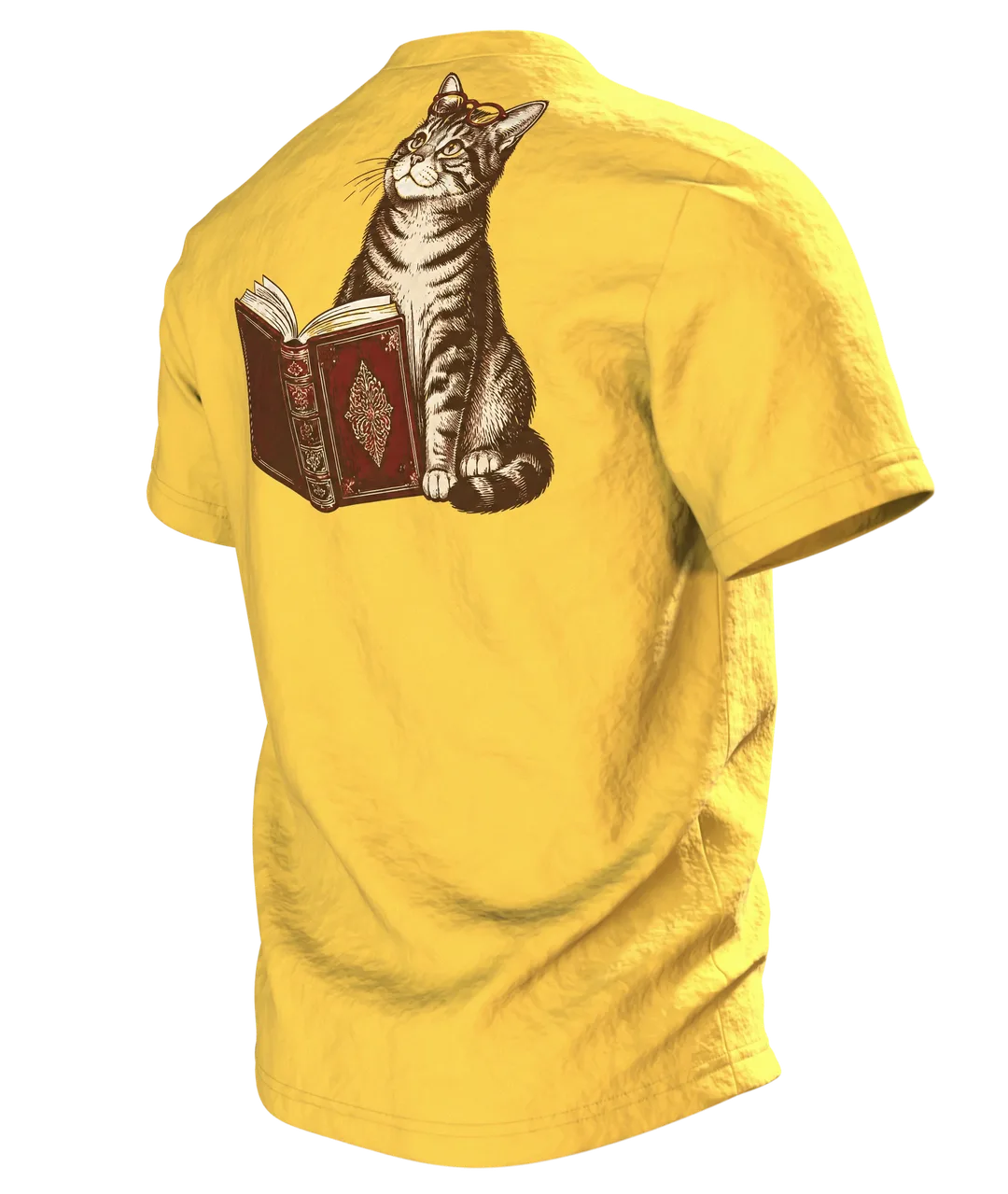 Lesende Katze auf Büchern T-Shirt: Gemütliches Lese-Design, Back, angled left