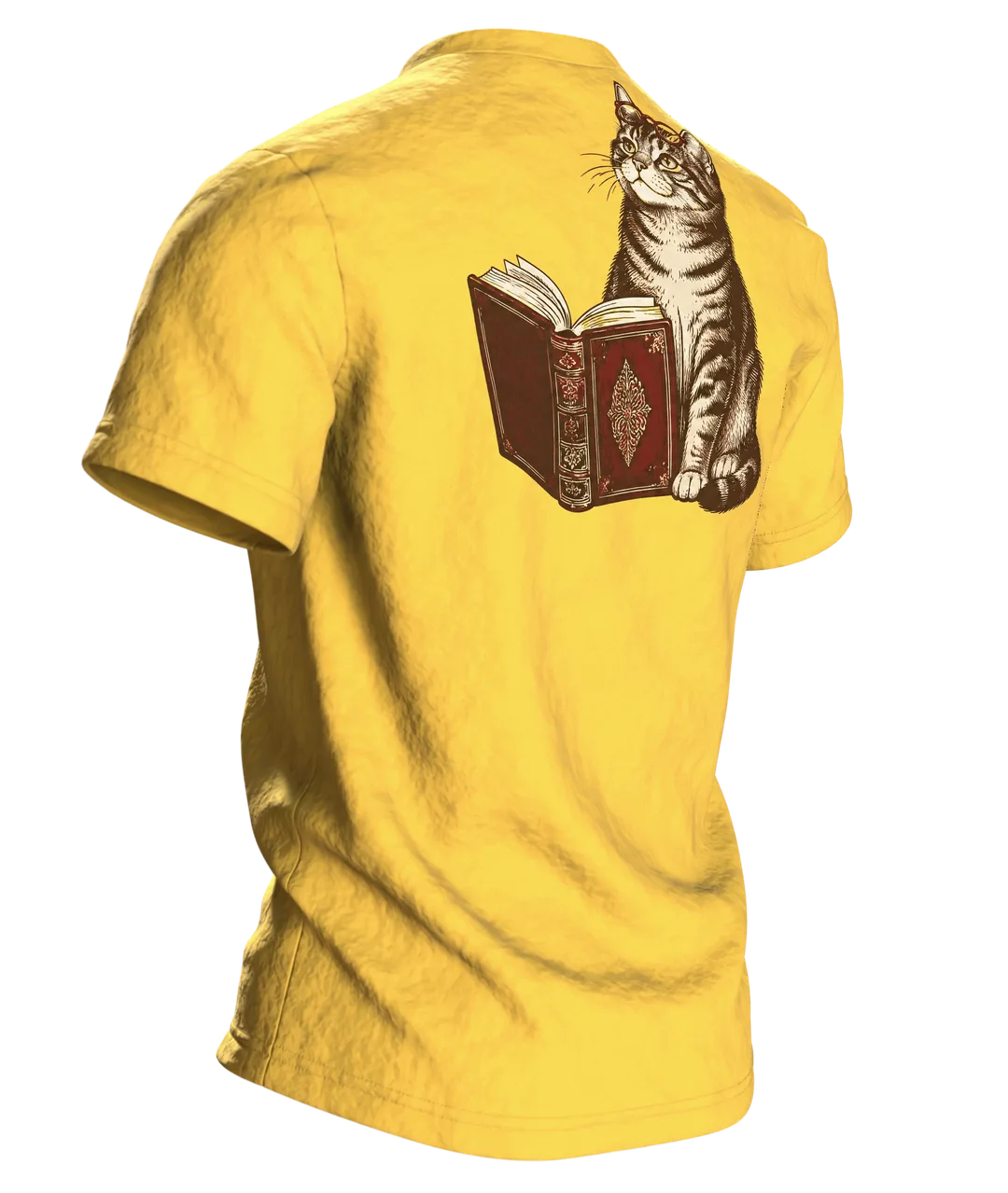 Lesende Katze auf Büchern T-Shirt: Gemütliches Lese-Design, Back, angled right