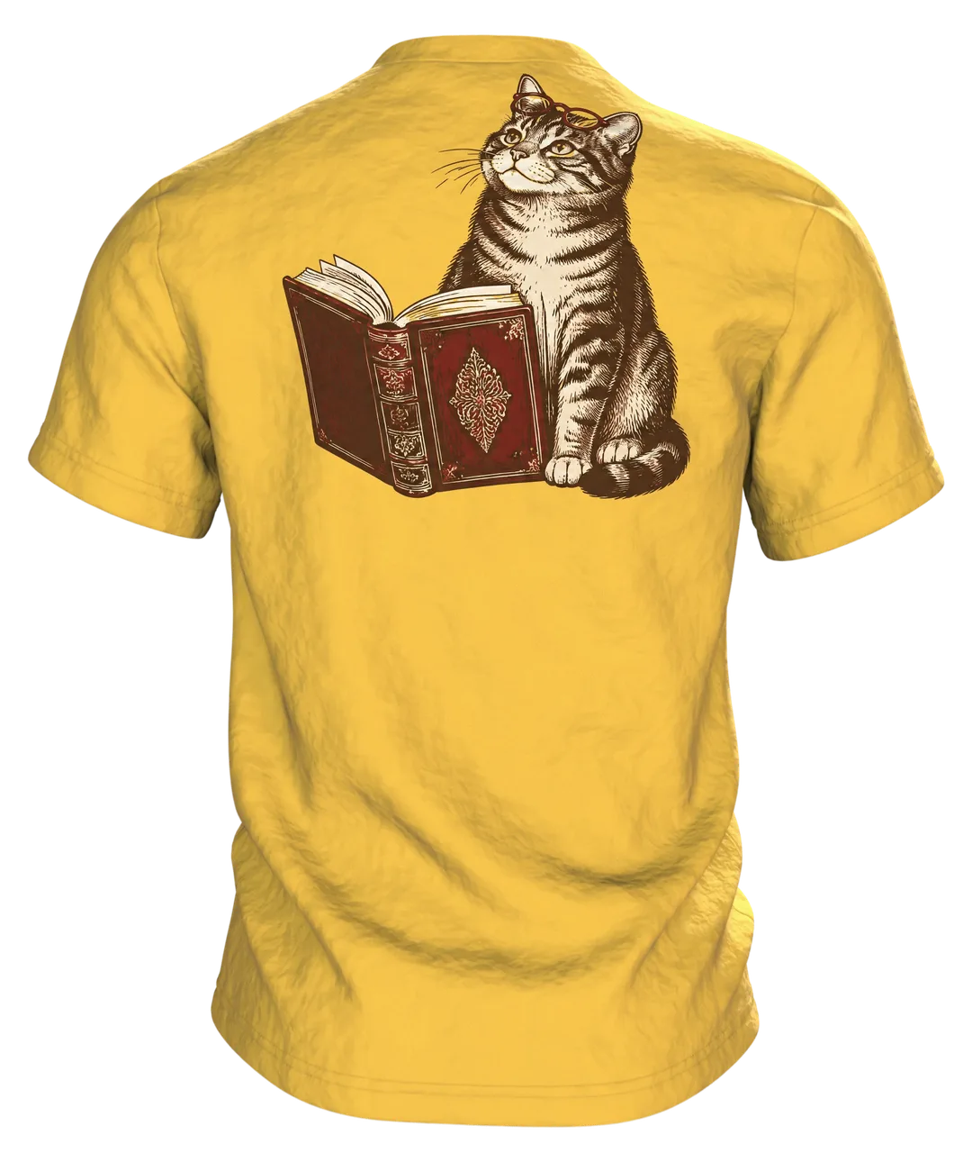 Lesende Katze auf Büchern T-Shirt: Gemütliches Lese-Design, Back