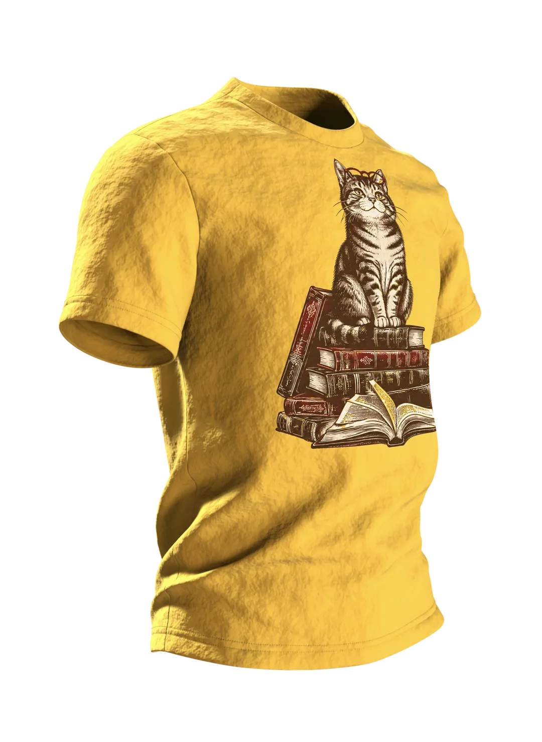 Lesende Katze auf Büchern T-Shirt: Gemütliches Lese-Design, Side view, left
