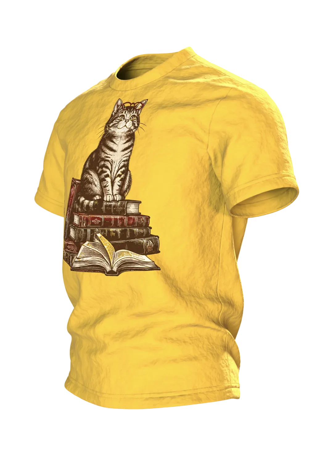 Lesende Katze auf Büchern T-Shirt: Gemütliches Lese-Design, Side view, right