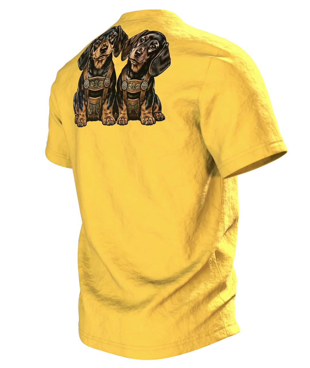 Bayerischer Dackel T-Shirt: Originelles Alpen-Design, Rückseite schräg links