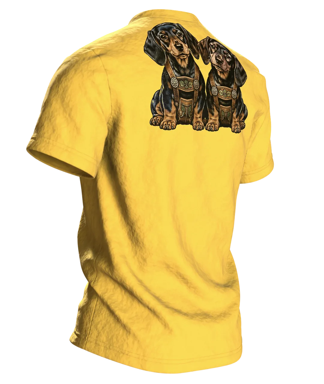 Bayerischer Dackel T-Shirt: Originelles Alpen-Design, Rückseite schräg rechts