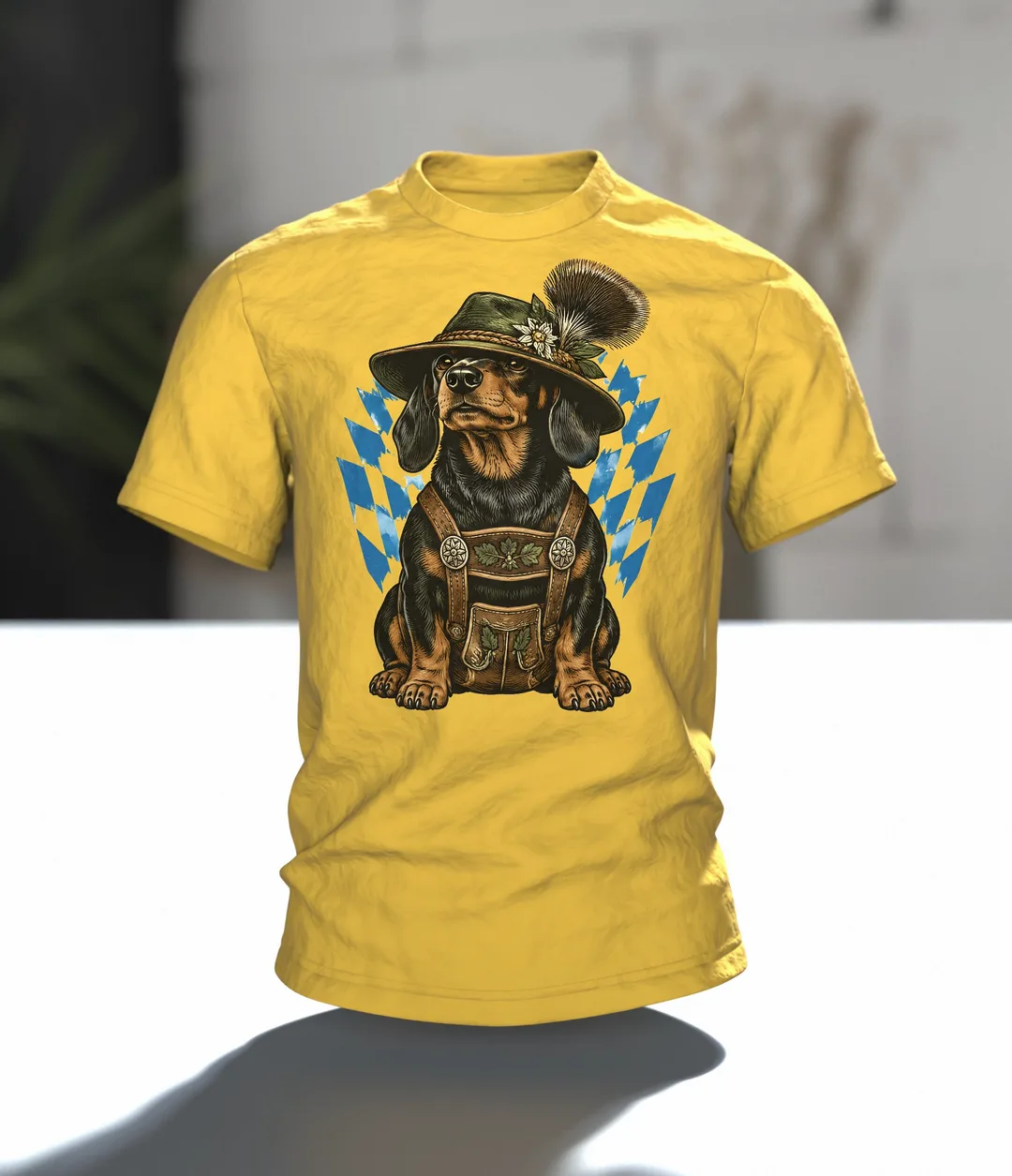 Bayerischer Dackel T-Shirt: Originelles Alpen-Design, Im Raum