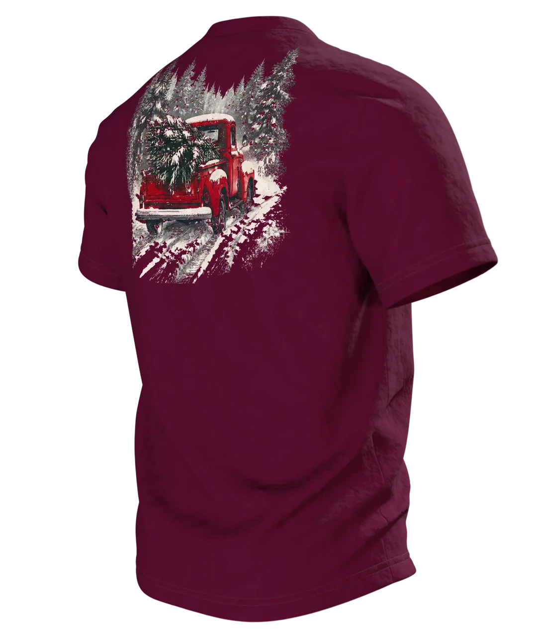 Vintage Pickup mit Tannenbaum T-Shirt: Retro Winter Design, Back, angled left