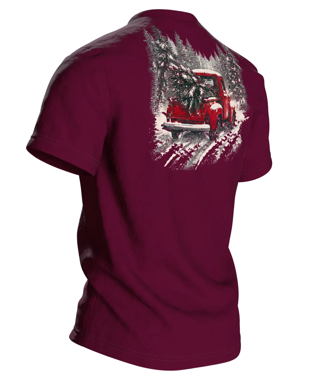 Vintage Pickup mit Tannenbaum T-Shirt: Retro Winter Design, Back, angled right