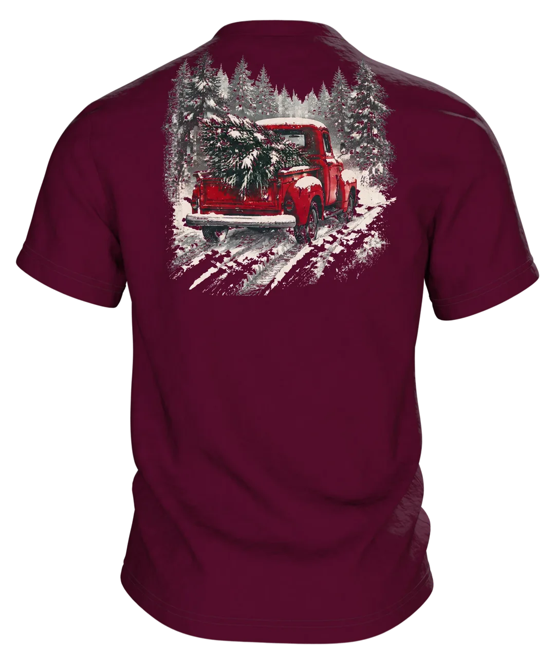 Vintage Pickup mit Tannenbaum T-Shirt: Retro Winter Design, Back