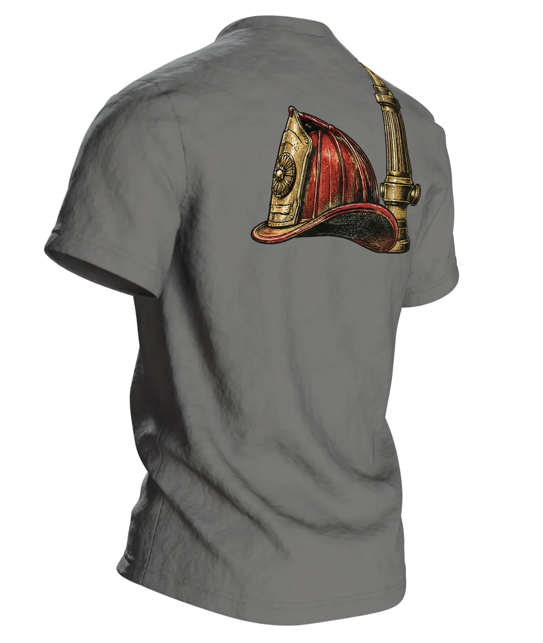 Feuerwehr Emblem T-Shirt: Klassisches Vintage-Design, Rückseite schräg rechts
