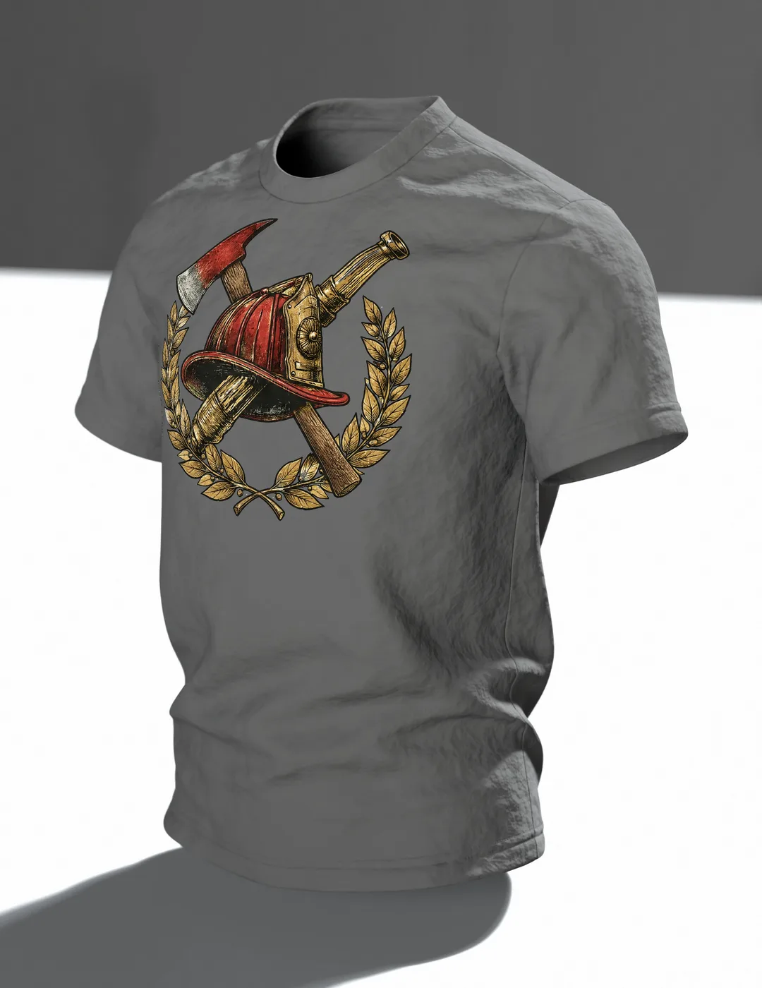 Feuerwehr Emblem T-Shirt: Klassisches Vintage-Design, Im Raum, schräg