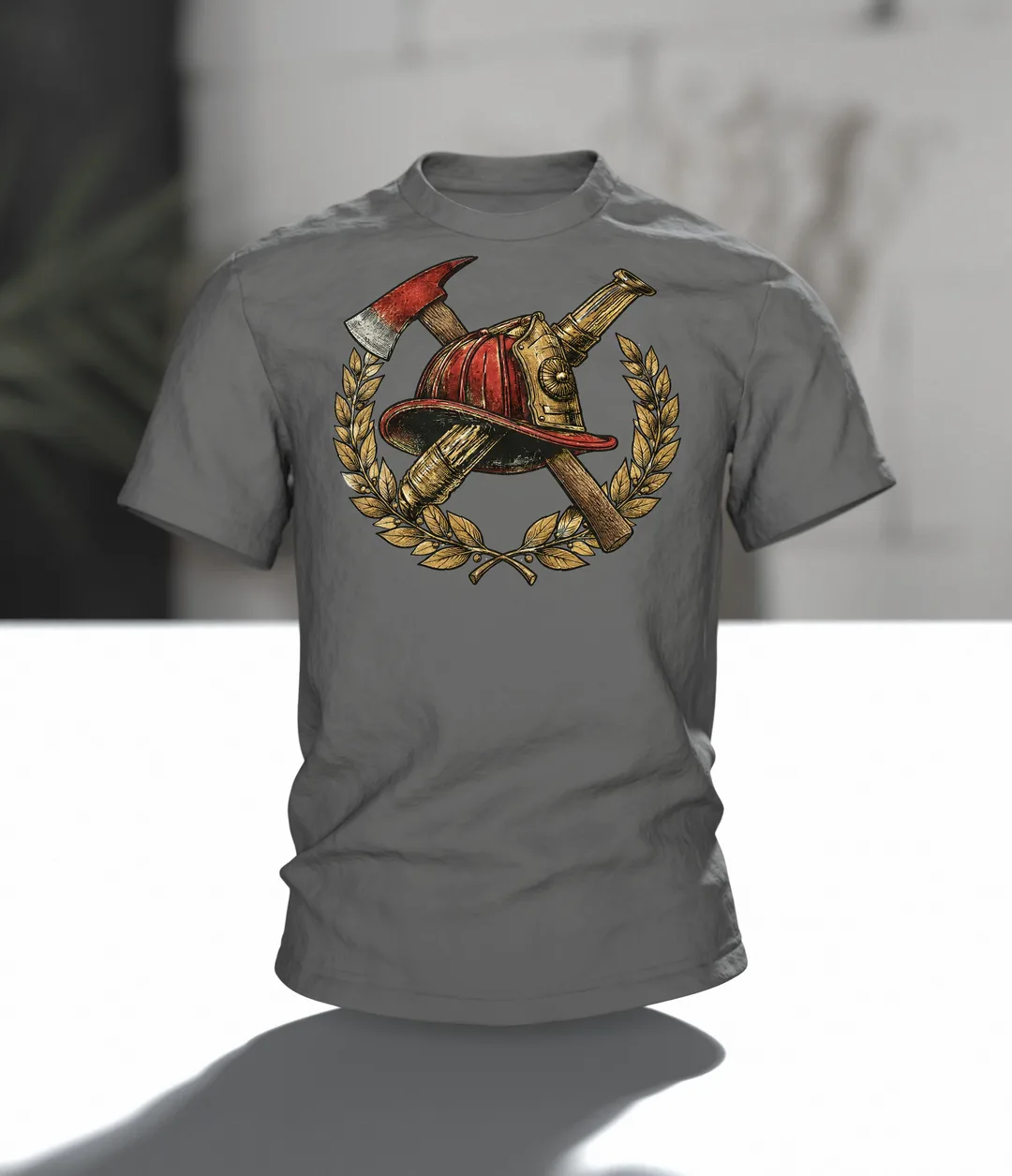 Feuerwehr Emblem T-Shirt: Klassisches Vintage-Design, Im Raum