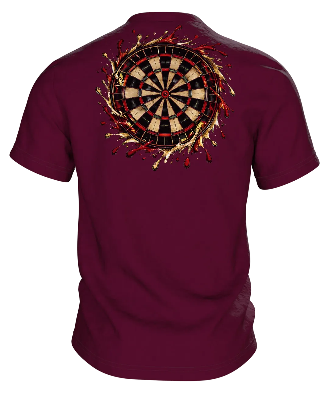 Bullseye Dart mit Farbsplash T-Shirt: Dynamisches Sport Design, Rückseite