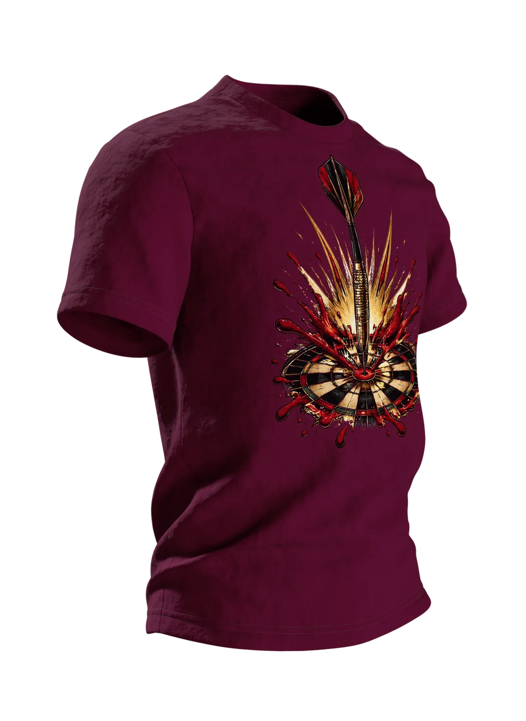 Bullseye Dart mit Farbsplash T-Shirt: Dynamisches Sport Design, Seitenansicht links