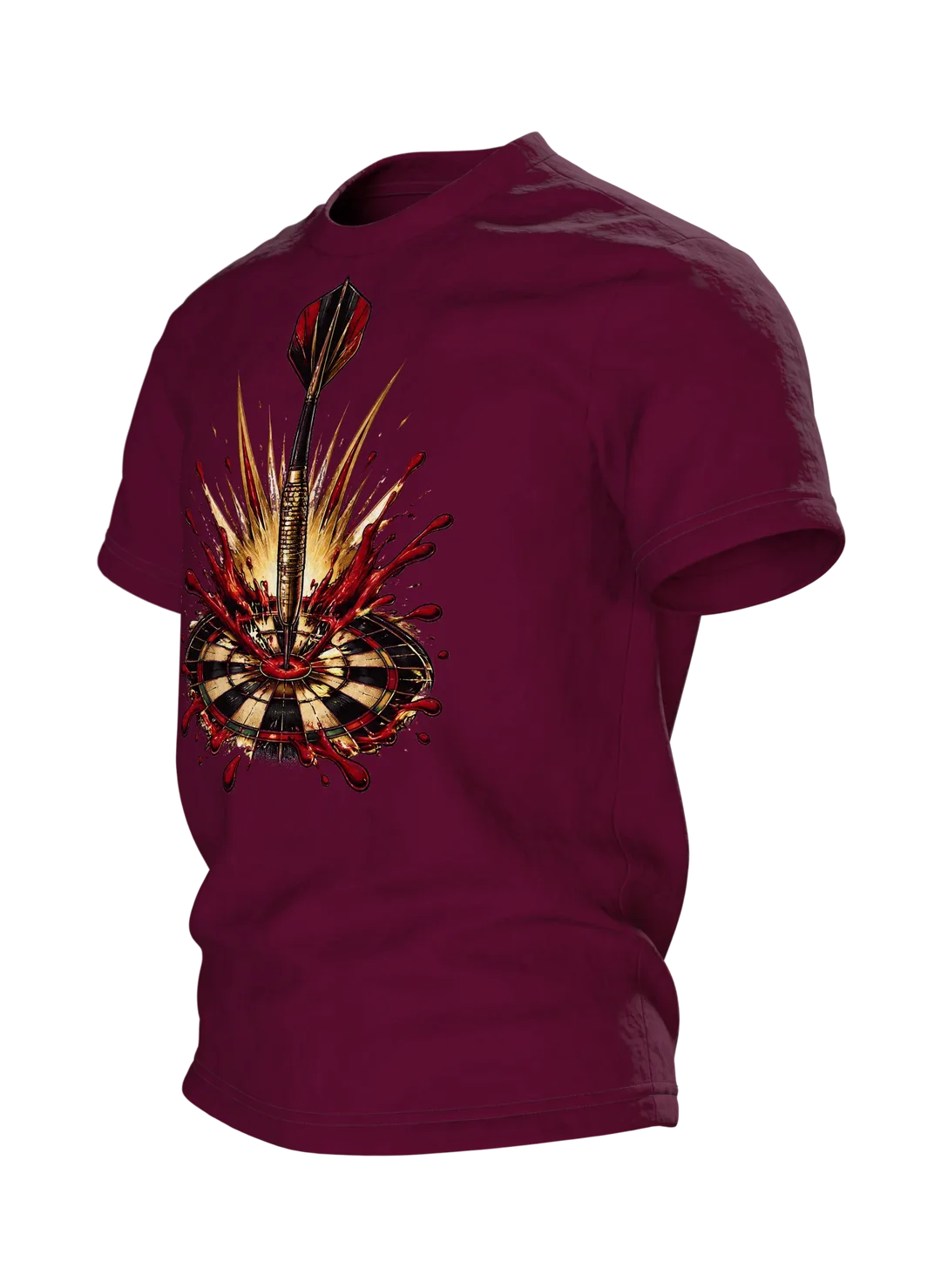 Bullseye Dart mit Farbsplash T-Shirt: Dynamisches Sport Design, Seitenansicht rechts