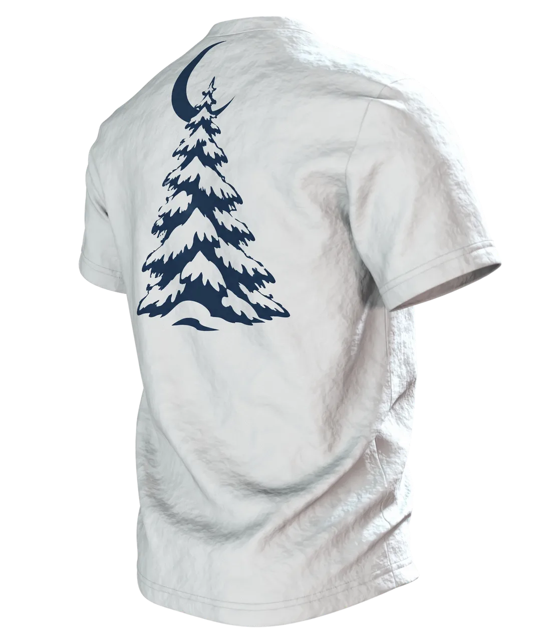 Verschneiter Winterwald T-Shirt: Magisches Winternacht Design, Rückseite schräg links