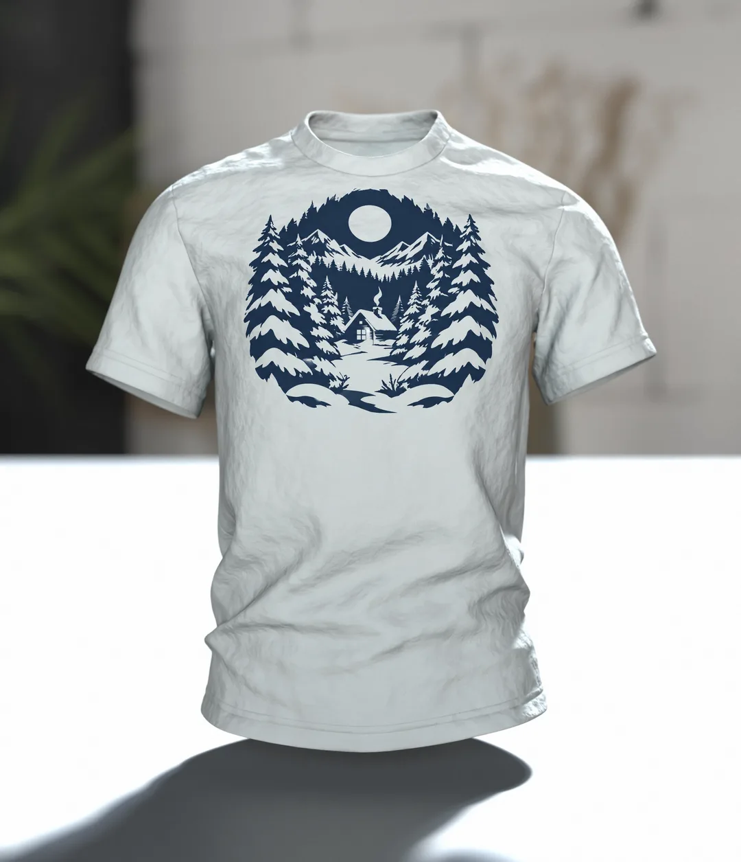 Verschneiter Winterwald T-Shirt: Magisches Winternacht Design, Im Raum
