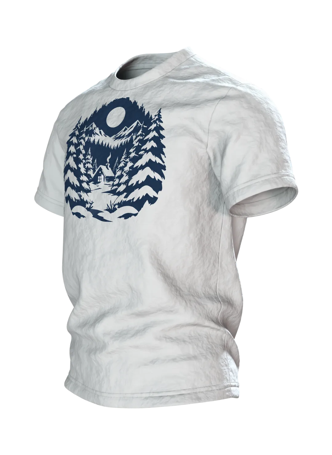 Verschneiter Winterwald T-Shirt: Magisches Winternacht Design, Seitenansicht rechts