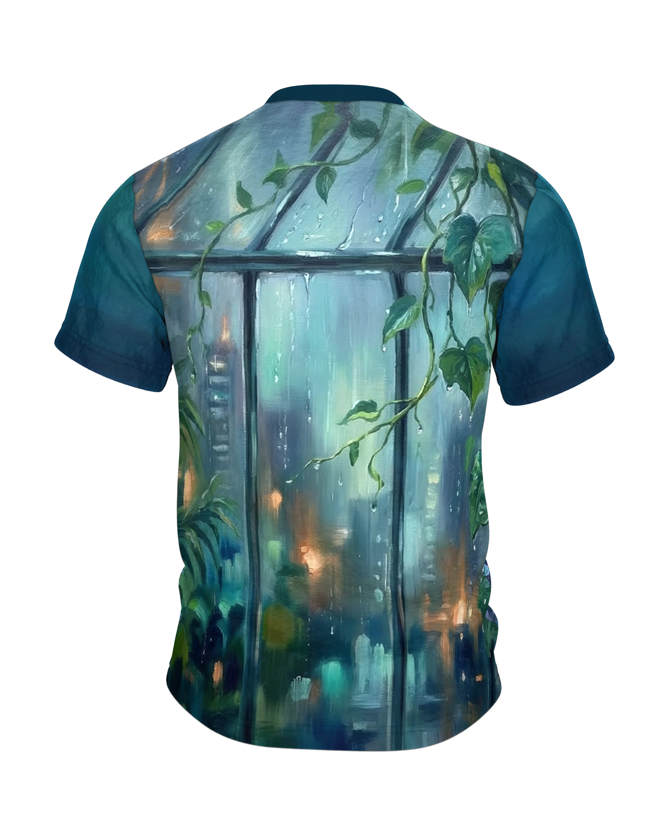 Satellit Gewächshaus T-Shirt: Lichtband über dem Glashaus, Rückseite