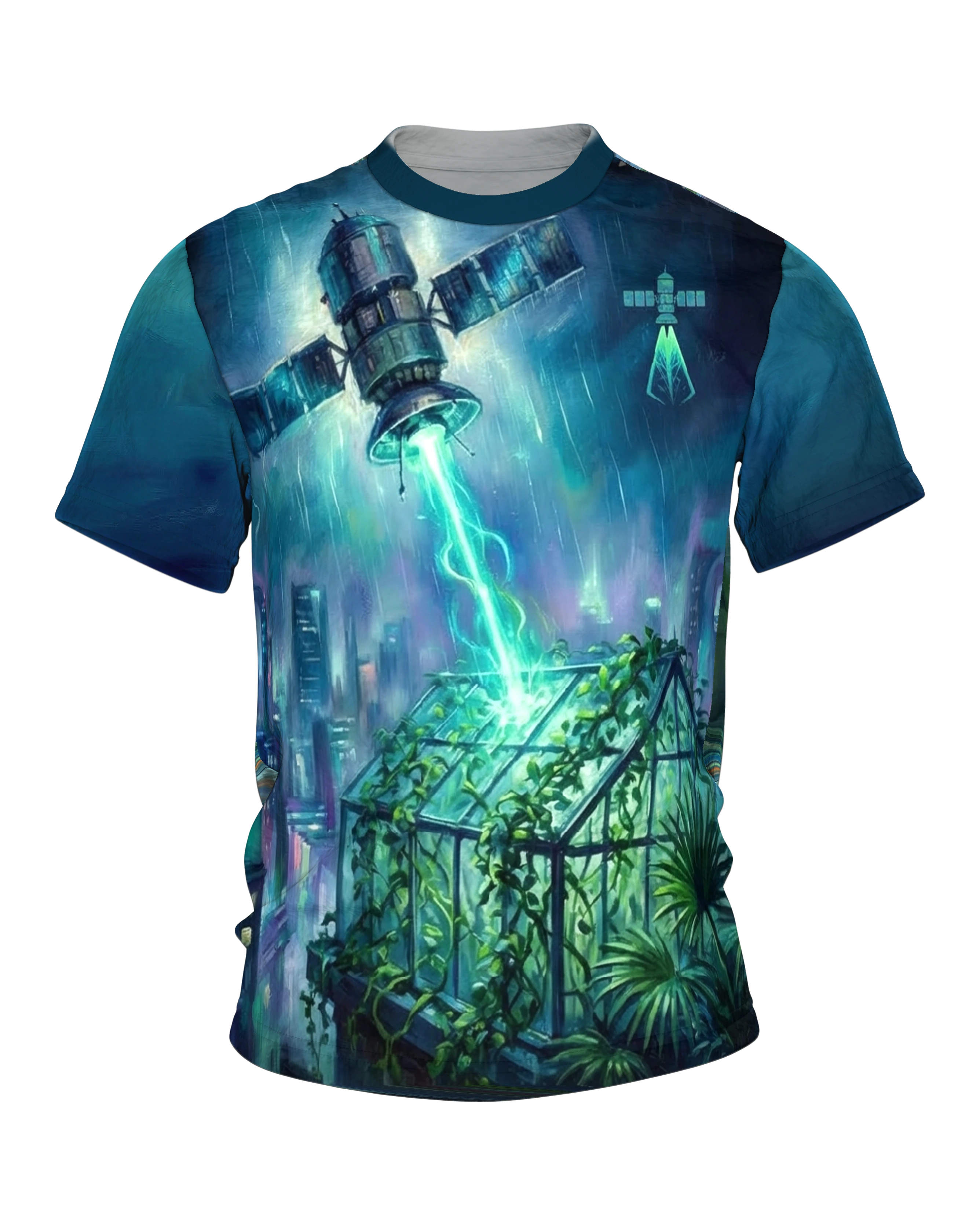 Satellit Gewächshaus T-Shirt: Lichtband über dem Glashaus