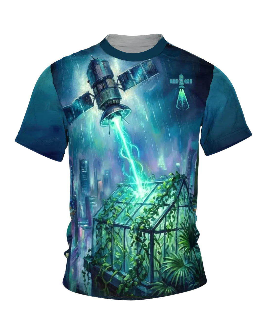 Satellit Gewächshaus T-Shirt: Lichtband über dem Glashaus