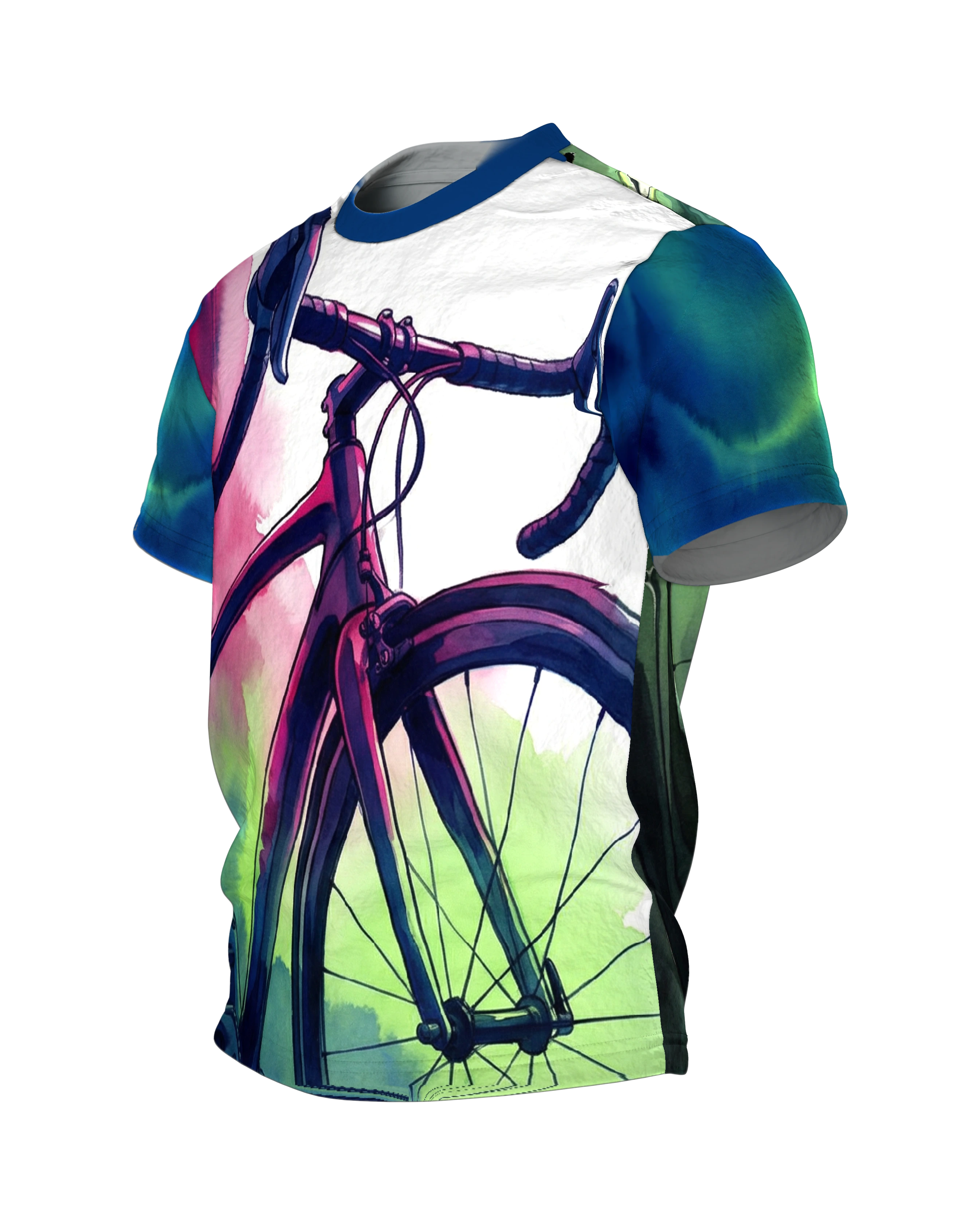 Rennrad Aquarell T-Shirt: Expressives Design, Seitenansicht rechts