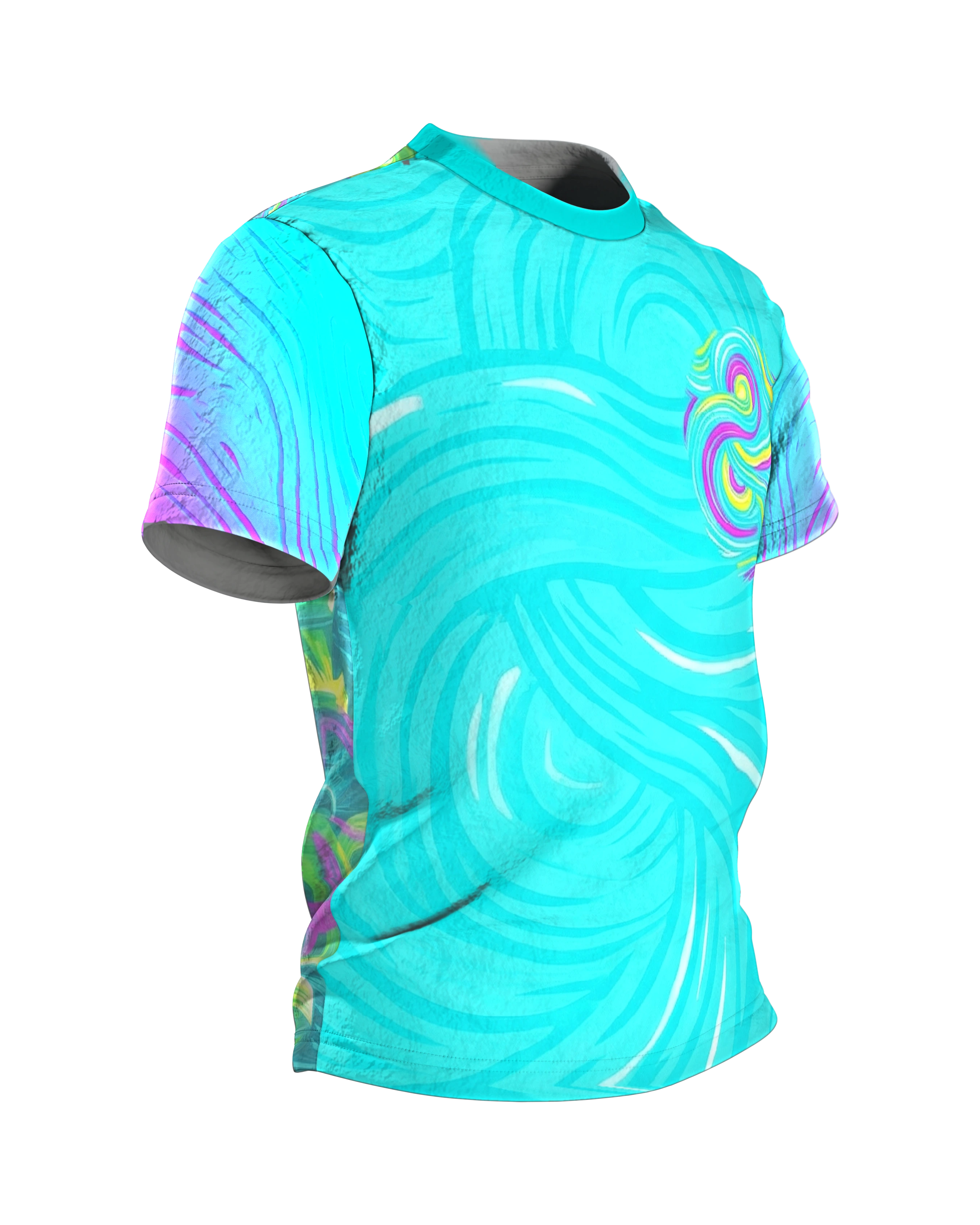 Neon Gears T-Shirt: Abstraktes Retro Cycling Design, Seitenansicht links