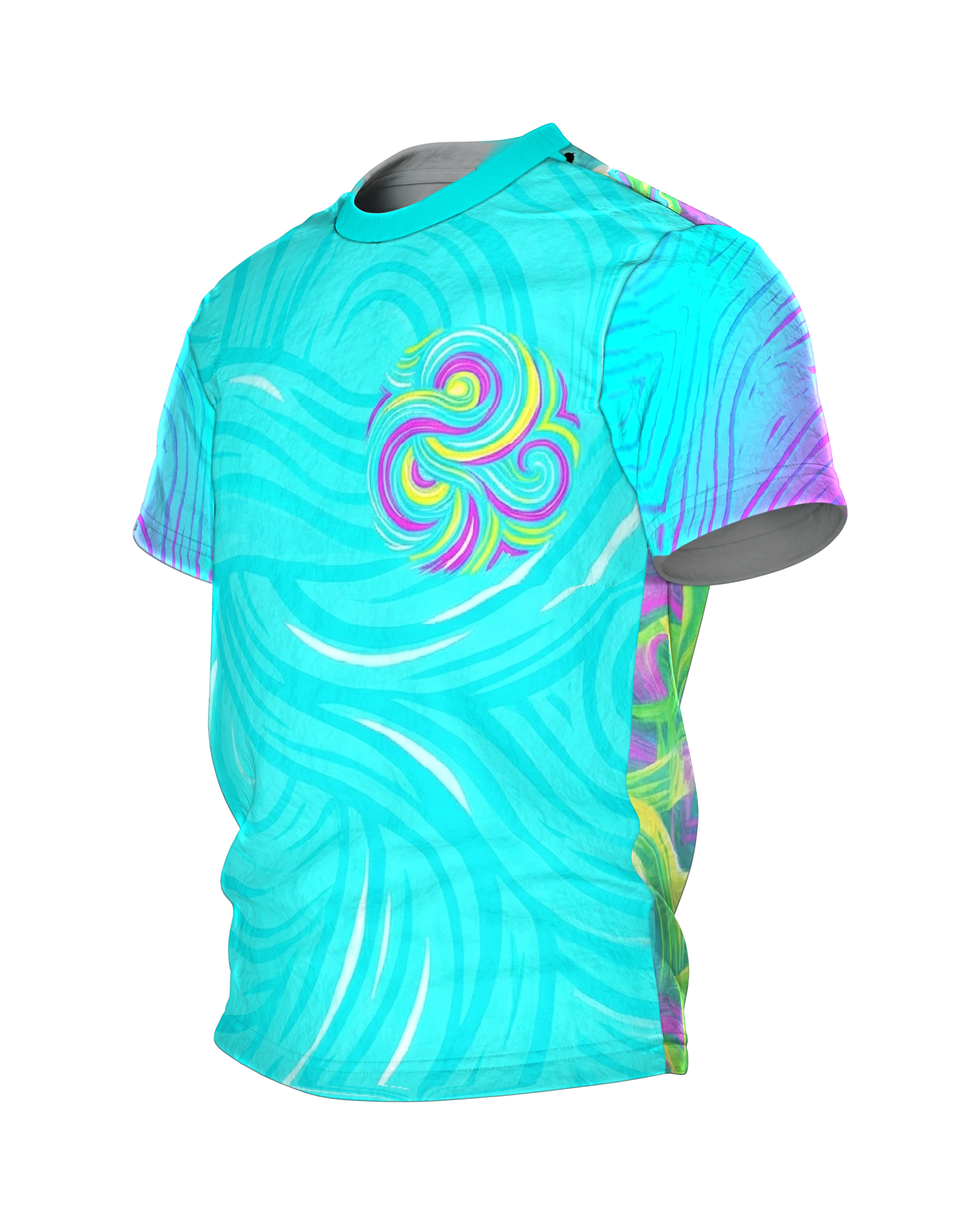 Neon Gears T-Shirt: Abstraktes Retro Cycling Design, Seitenansicht rechts