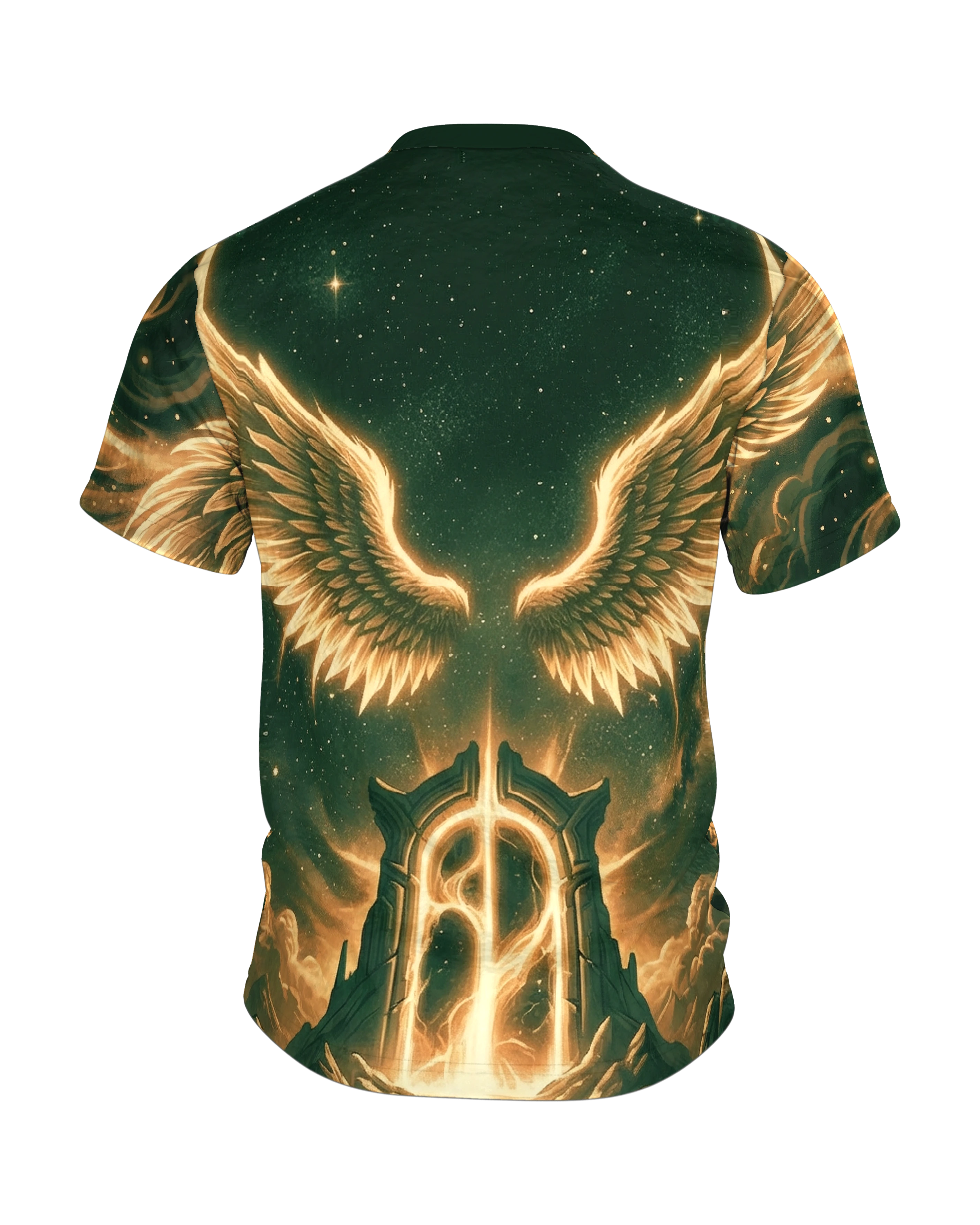 Leuchtende Engelsflügel T-Shirt: Mystisches Portal, Rückseite