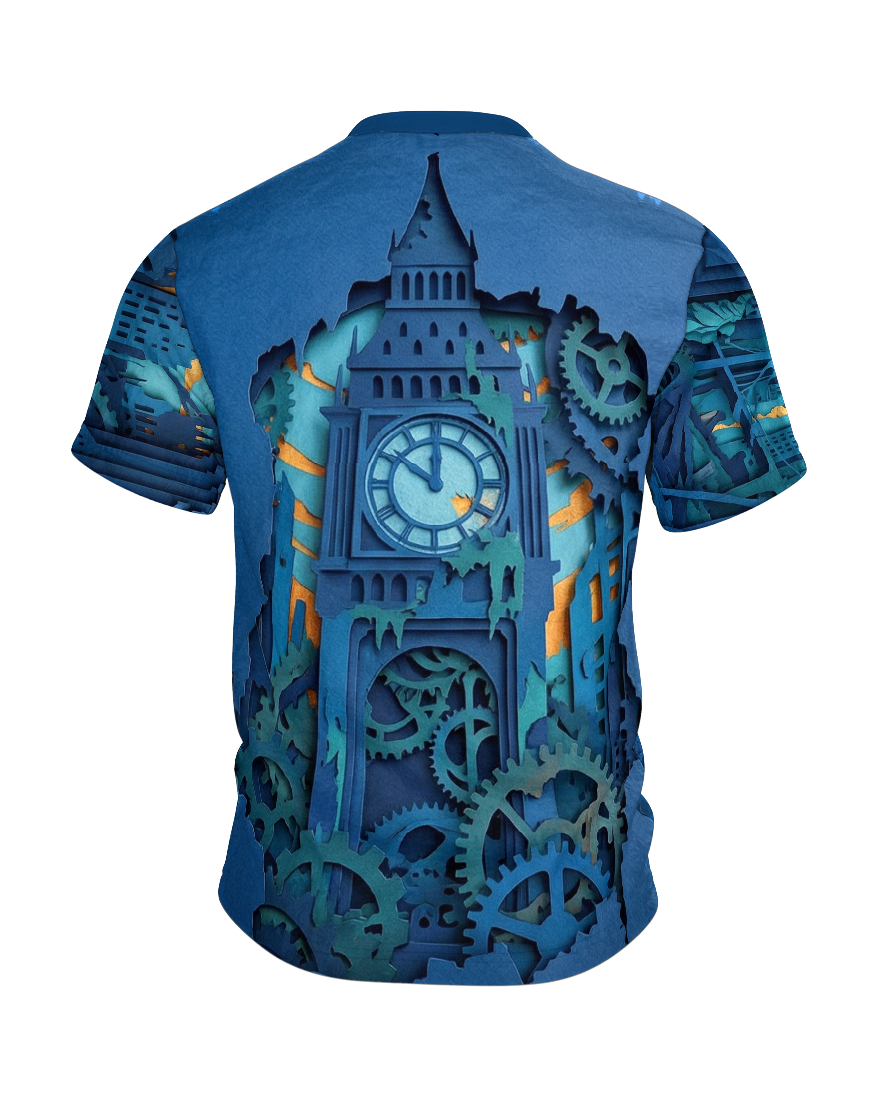 Dystopische Metropole T-Shirt: 3D Paper-Cut Art, Rückseite