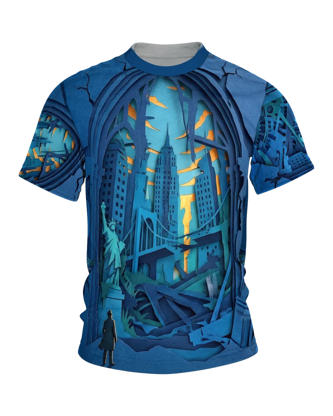 Dystopische Metropole T-Shirt: 3D Paper-Cut Art